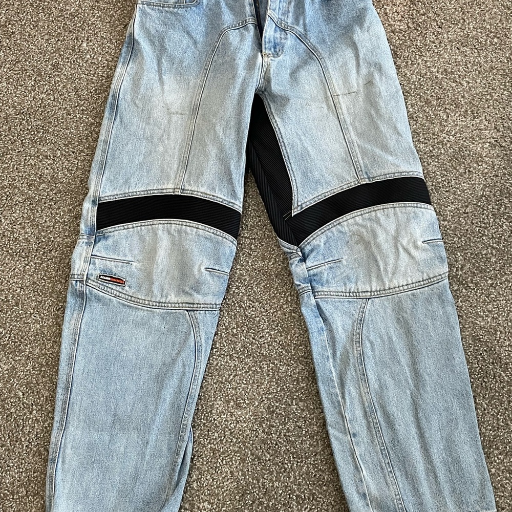 Motorcycle Men's Light Blue Jeans with Black Accents